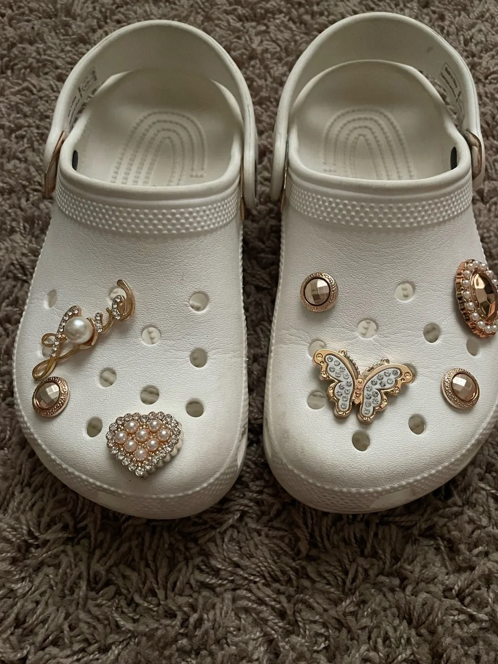 CROCS Kids White Clogs with Gold Decorative Charms